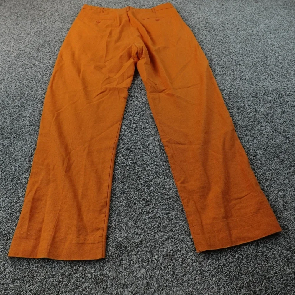 Trust Pants Mens 34X30 Orange Linen Chambray Pleated Chino Dress Trouser Casual